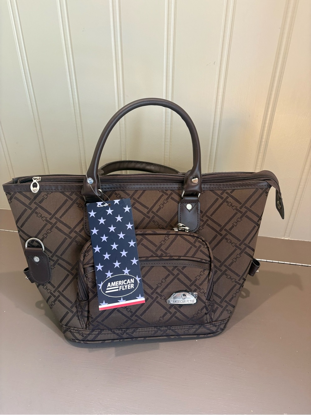 American Flyer Brown Patterned Travel Tote Bag